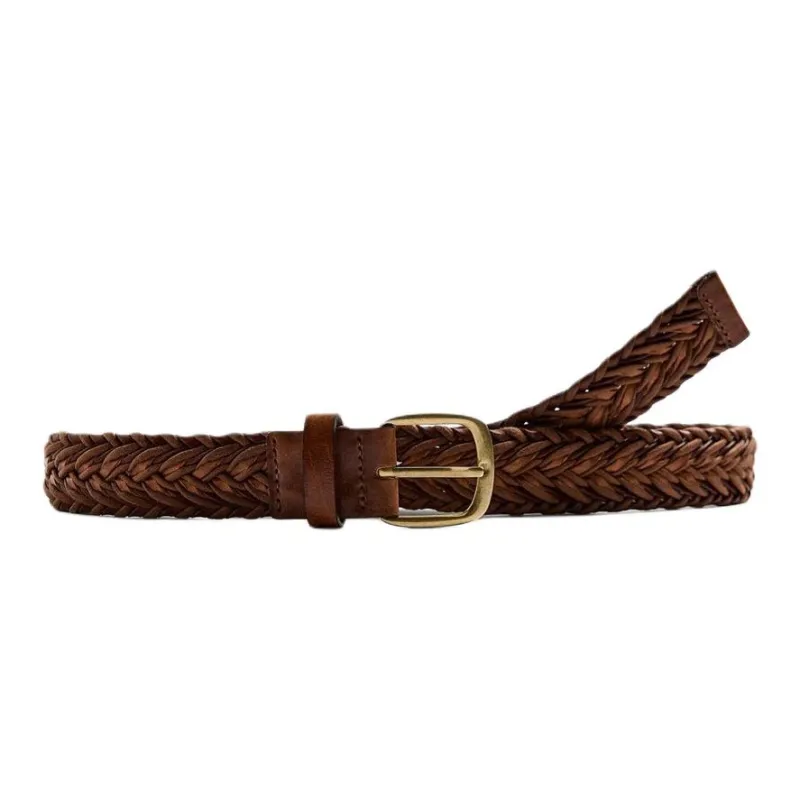 ZARA Woven Design Pin Buckle Leather Leather Belts Men's Brown-0