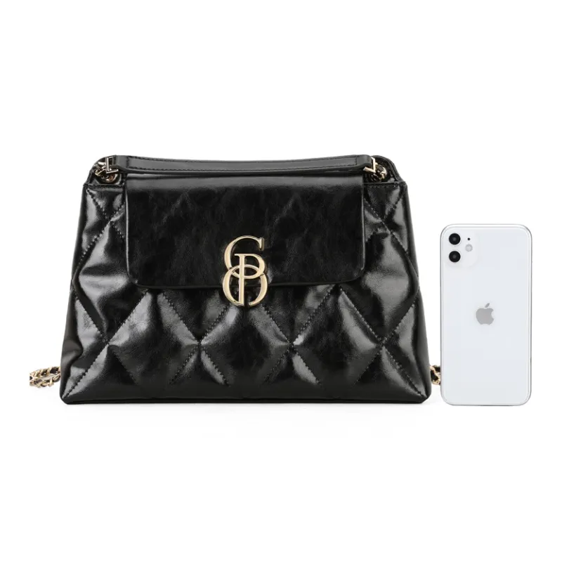 PIERRE CARDIN Fashion Versatile Commute Diamond Pattern Women's Bag Women's Black/Ecru-4