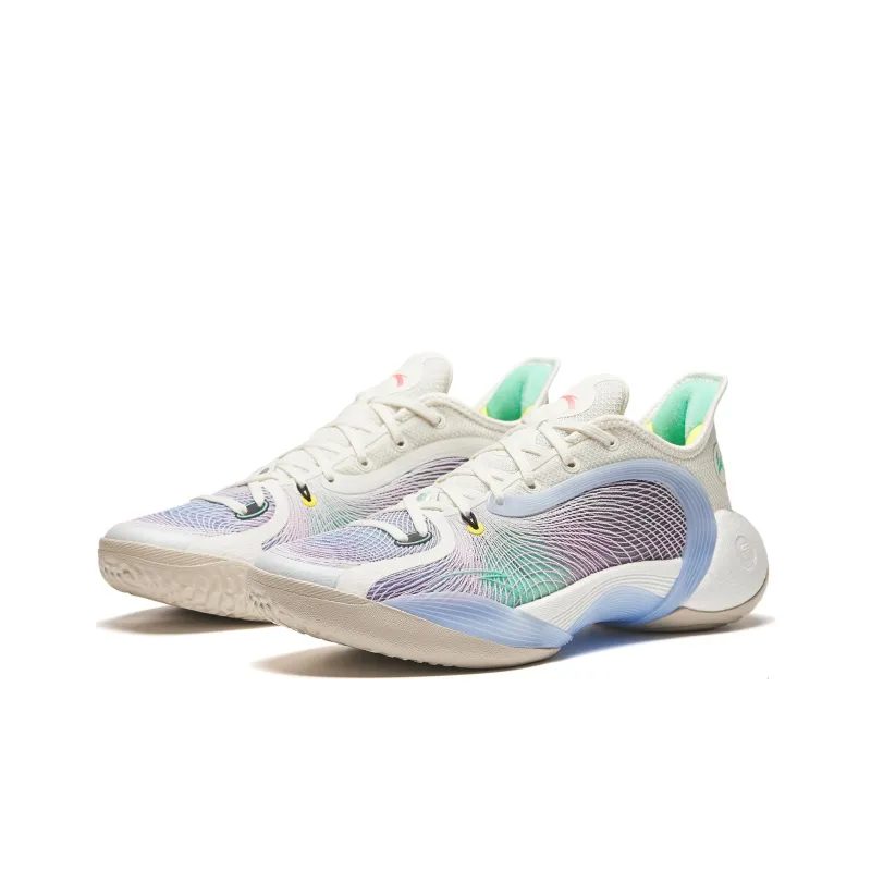Anta 3 Point Rain 2 Cushioned Slip Resistant Low Top Basketball Shoes Men's White Gray Blue-2
