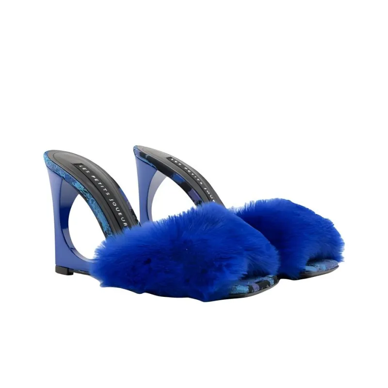 Les Petits Joueurs Slide Slippers 10cm Women's Blue-3