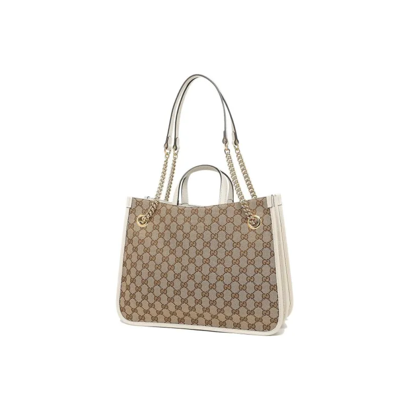 GUCCI Canvas With Leather Canvas Bag Tote Bag Shopping Bag Chain Handbag Shoulder Bag Women's Ebony & White-3