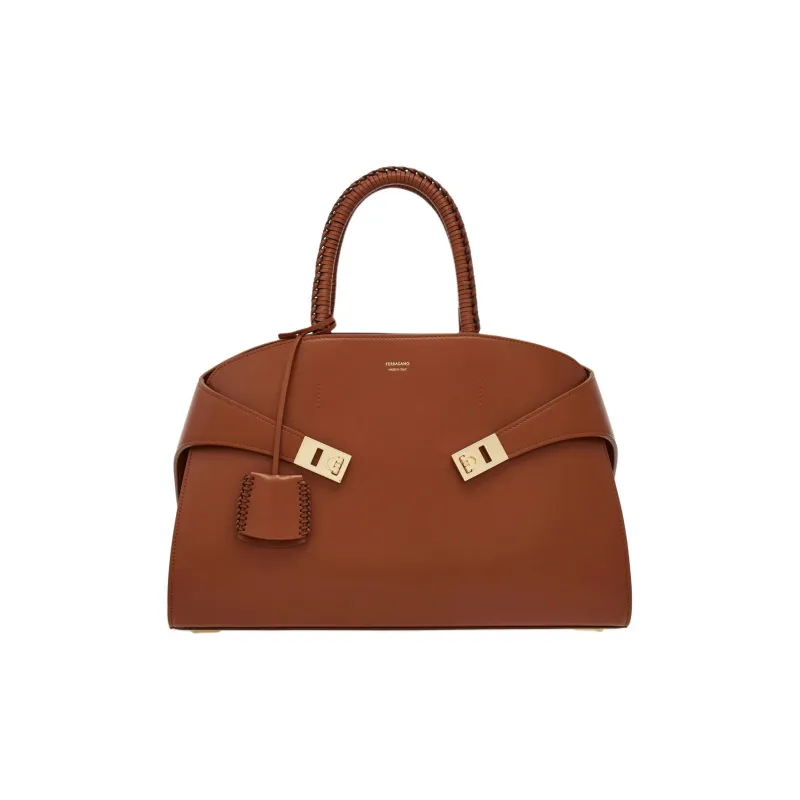 FERRAGAMO Calfskin Shoulder Bag, Crossbody Bag, Handbag Medium Size Women's Brown-0