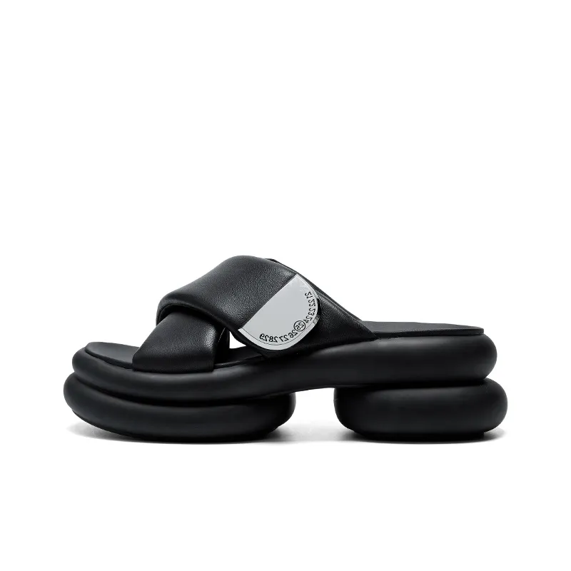 CHERYKALLY Rubber Sole Stitching Metal Quick Dry Antibacterial Slide Slippers Women's-0