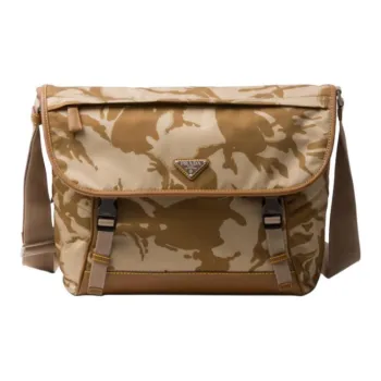 PRADA Recycled Nylon With Leather Messenger Bag, Crossbody Bag, Shoulder Bag Men's Khaki