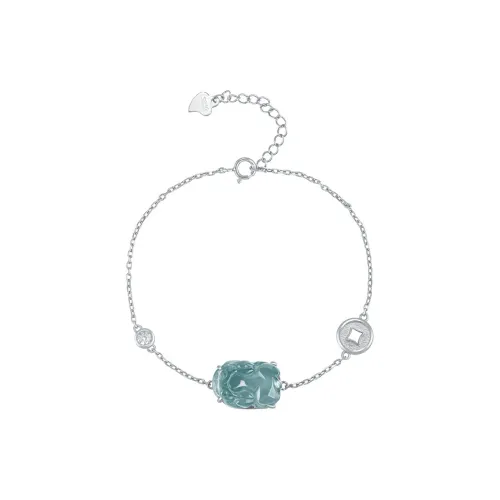 Long Fu Ice Glutinous S925 Silver Plated Bracelet With Accents Unisex