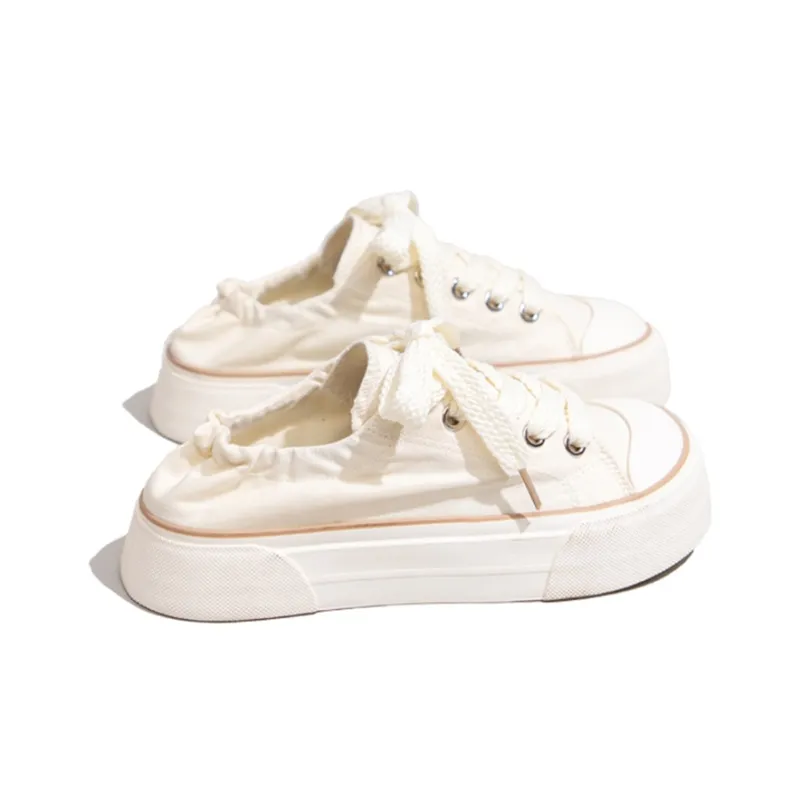 Feiyue Low Top Platform Canvas Shoes Women's Beige-1