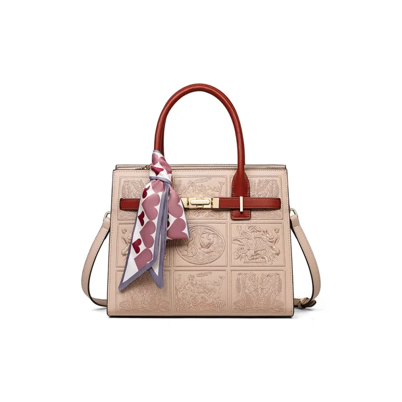 C°BANNER Cow Leather With Synthetic Leather Mom Bag, Shoulder Bag, Crossbody Bag, Handbag Regular Women's Beige Apricot-3