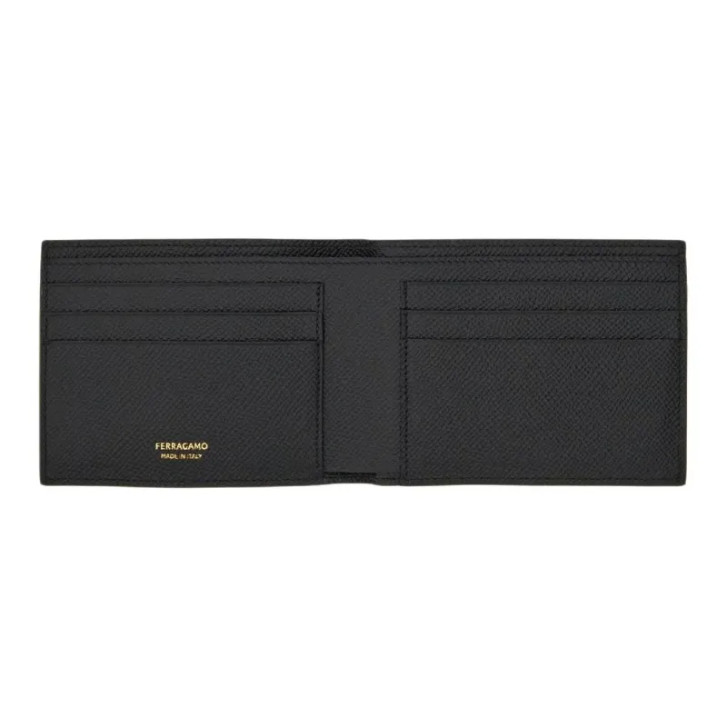 FERRAGAMO Stamped Calfskin Wallet Men's Black-2