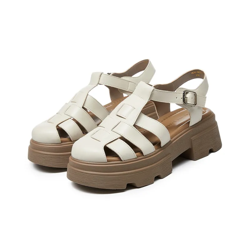 HLA Roman Sandals Women's 2024 New Arrival Closed Toe Cut Out Woven Platform Height Increasing Piggy Shoe-8