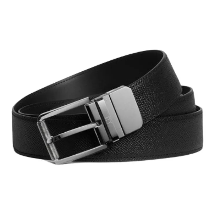 Dunhill Solid Color Design Pin Buckle Cowhide Split Leather Belts Men's Black Width 3.5CM-1