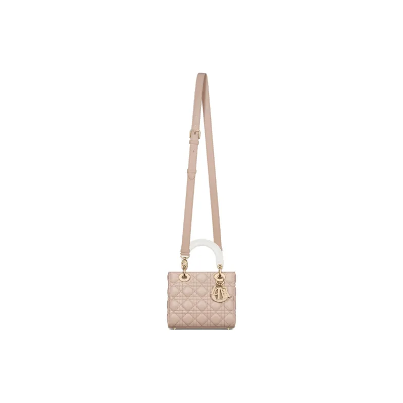 DIOR Lady Dior Sheepskin Shoulder Bag Crossbody Bag Handbag Small Size Women's Milk White & Beige Brown-4