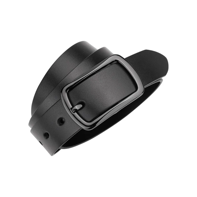 Cows Reign Buckle Slim Genuine Leather Business Belt Top Grain Cow Leather Leather Belts Men's Black Width 3.4CM-2