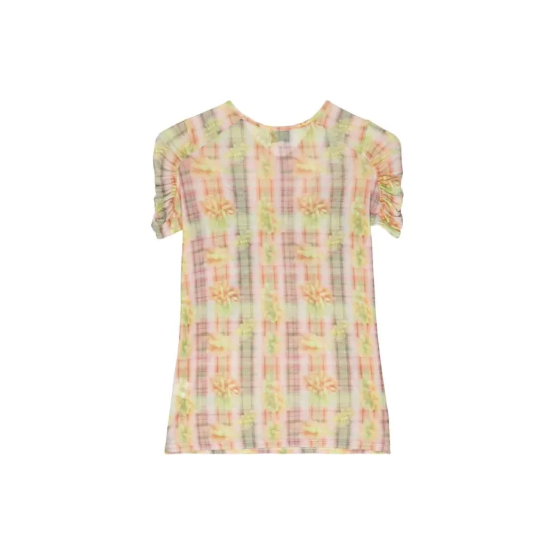 Collina Strade Ruched Checked Mesh Top-1