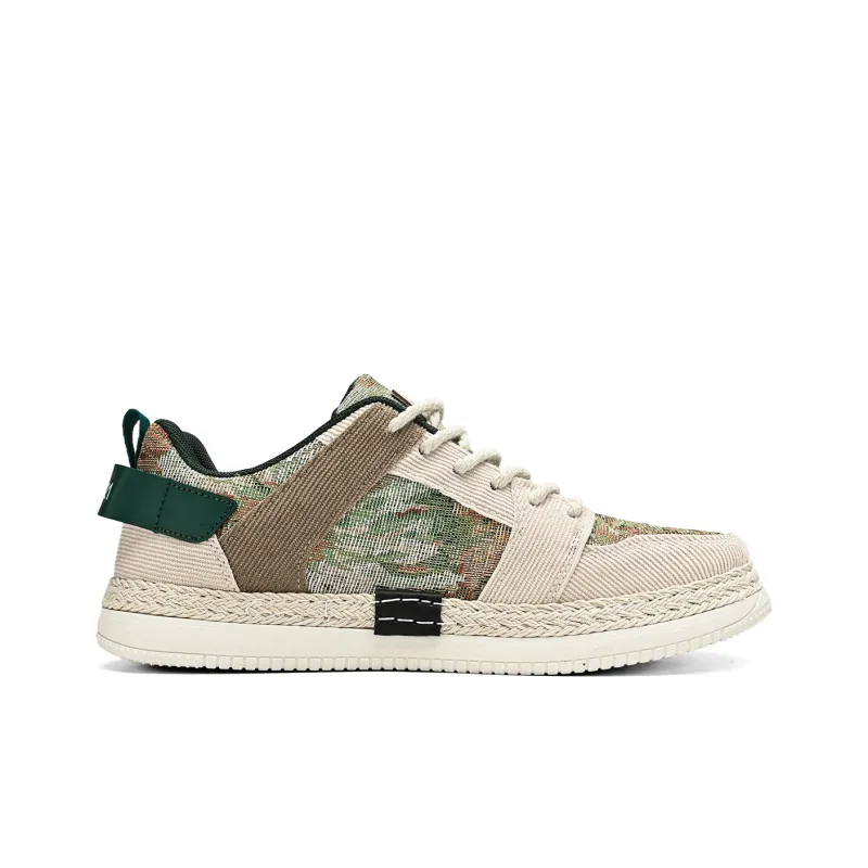 Binary Cushioning Abrasion Resistant Lightweight Breathable Slip Resistant Low Top Canvas Shoes Men's Beige Green-2