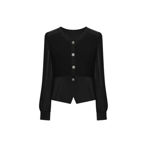 Qiushui Yiren Chiffon Shirts Women's Black