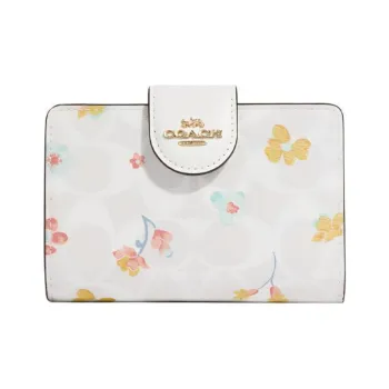 COACH Corner Zip Coated Canvas And Smooth Leather Card Holder, Wallet Women's White