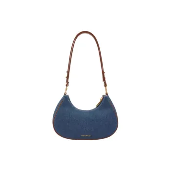 COCCINELLE Fabric Cow Leather Patchwork Handbag Shoulder Bag Small Size Unisex Blue