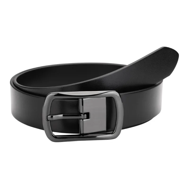 Cows Reign Buckle Slim Genuine Leather Business Belt Top Grain Cow Leather Leather Belts Men's Black Width 3.4CM-1