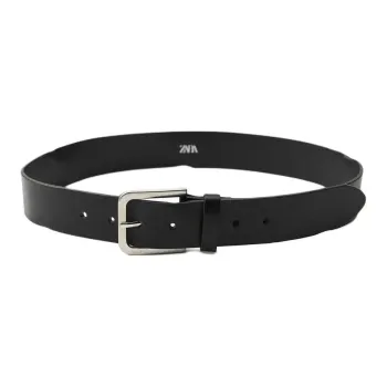 ZARA Solid Color Design Pin Buckle Leather Leather Belts Women's Black Width: 4CM