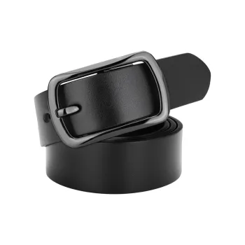Cows Reign Buckle Slim Genuine Leather Business Belt Top Grain Cow Leather Leather Belts Men's Black Width 3.4CM