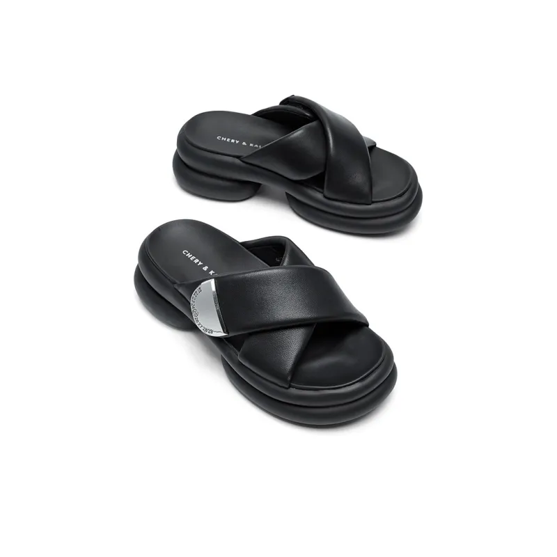 CHERYKALLY Rubber Sole Stitching Metal Quick Dry Antibacterial Slide Slippers Women's-2
