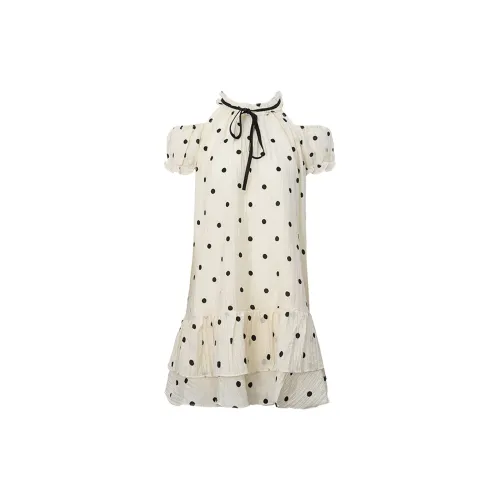 EIDM Short-Sleeved Dresses Women's Beige Polka Dot