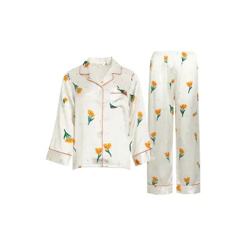 Silk Boundary Pajama Set Women's White Orange