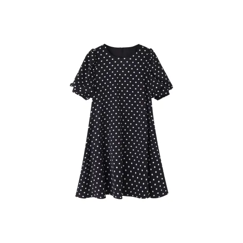 NAWAIN Short-Sleeved Dresses Women's Black/White Polka Dot