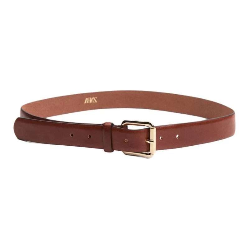 ZARA Solid Color Design Leather Belts Women's Brown-1