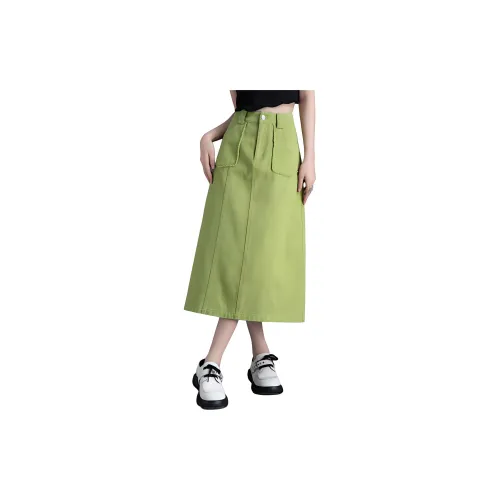 You cow me pants Denim Long Skirts Women's Avocado Green