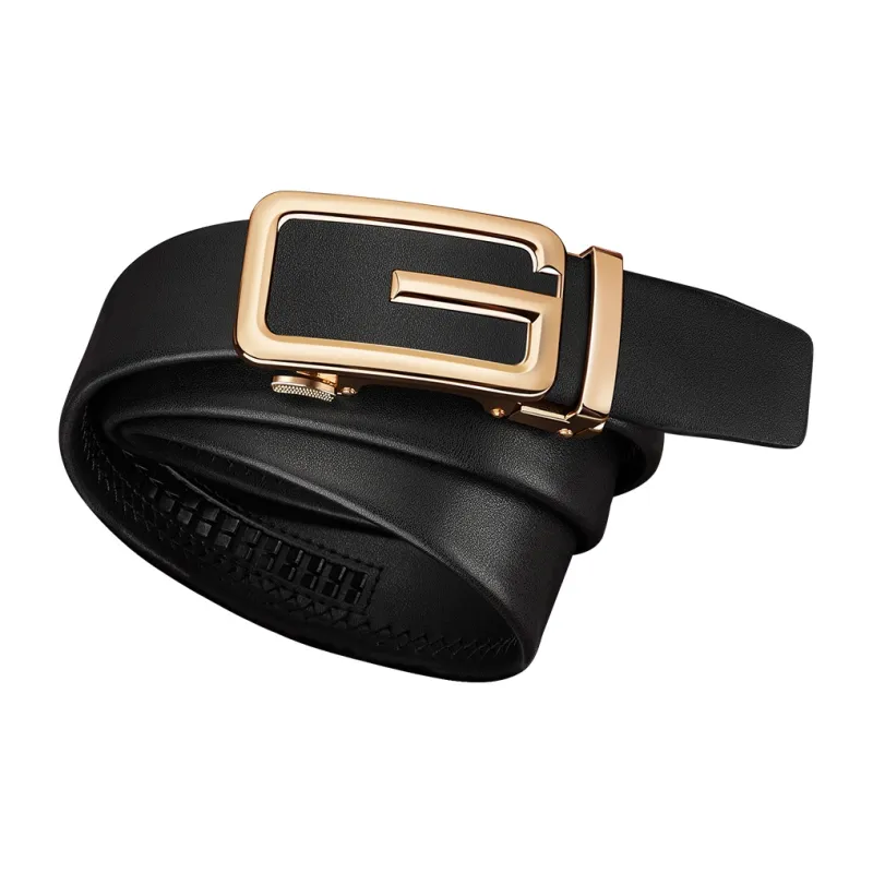 WilliamPOLO Cow Leather Belt Men's Gold Width  3.5cm-3