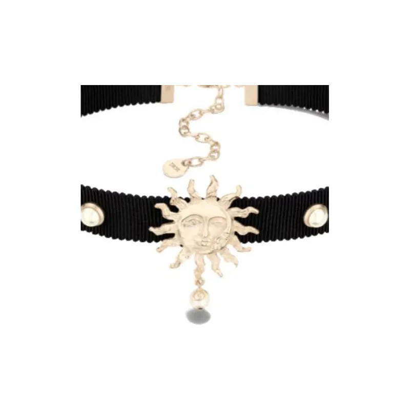 DIOR Resin Satin Metal Necklaces Women's Black-1