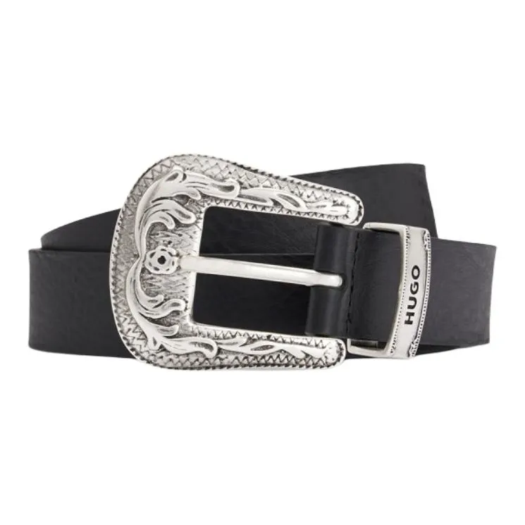HUGO BOSS Solid Color Design, Pin Buckle Cow Leather Belts Men's Black Width 3CM-0