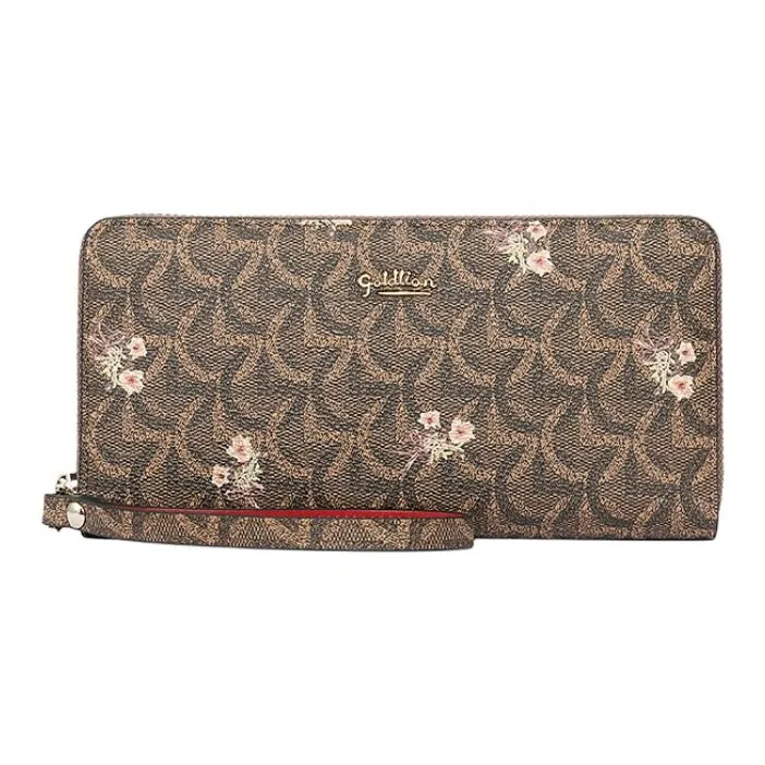 GOLDLION PVC Handheld Wallet Women's Khaki/Burgundy-5