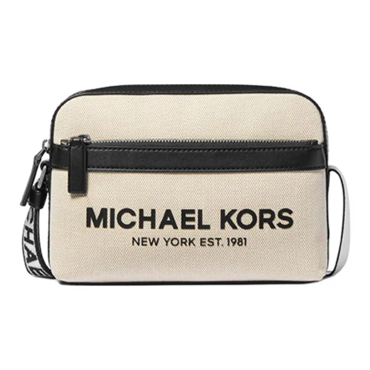 MICHAEL KORS MK Cooper Canvas Bag, Shoulder Bag, Crossbody Bag Men's Beige & Black-0