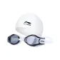 Swimming Cap Set[Silicone Swimming Cap White+HD Swim Goggles White]