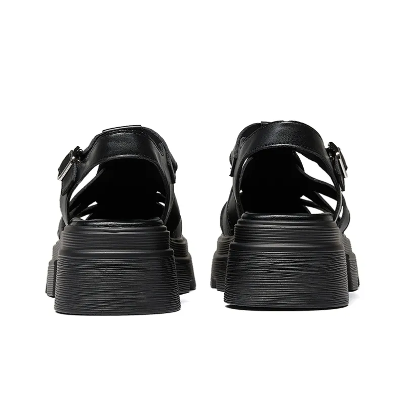 HLA Roman Sandals Women's 2024 New Arrival Closed Toe Cut Out Woven Platform Height Increasing Piggy Shoe-3
