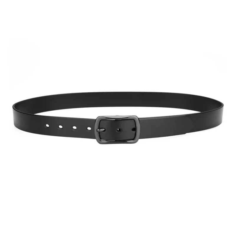 Cows Reign Buckle Slim Genuine Leather Business Belt Top Grain Cow Leather Leather Belts Men's Black Width 3.4CM-4