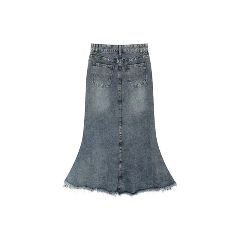 QYPRF Denim Long Skirt Women's Nostalgic Blue-1