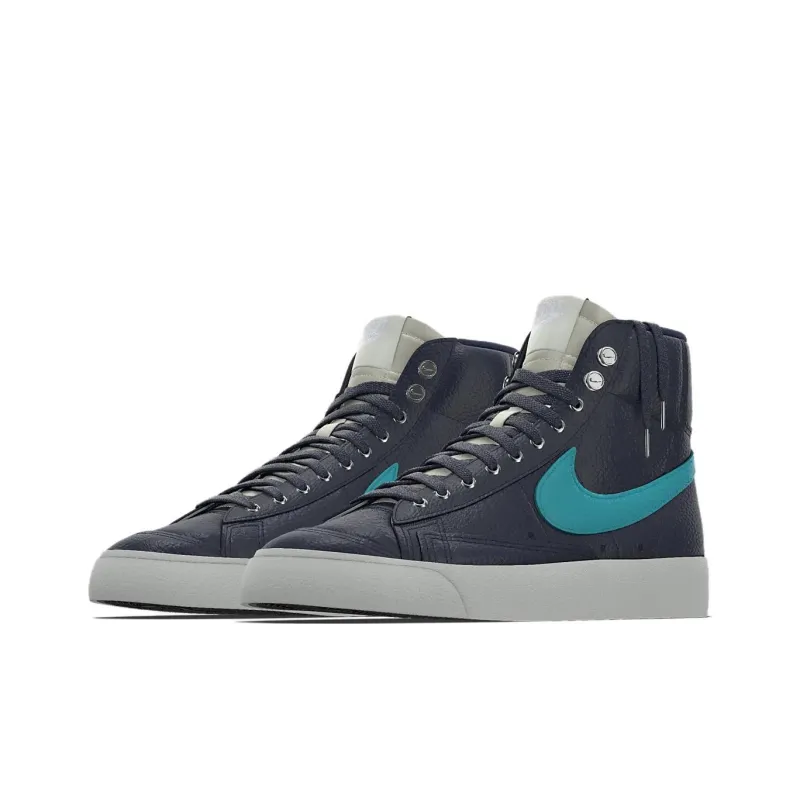 Nike Blazer Slip-Resistant Cushioning Wear-Resistant High-Top Skateboard Shoes Unisex Black Blue-2