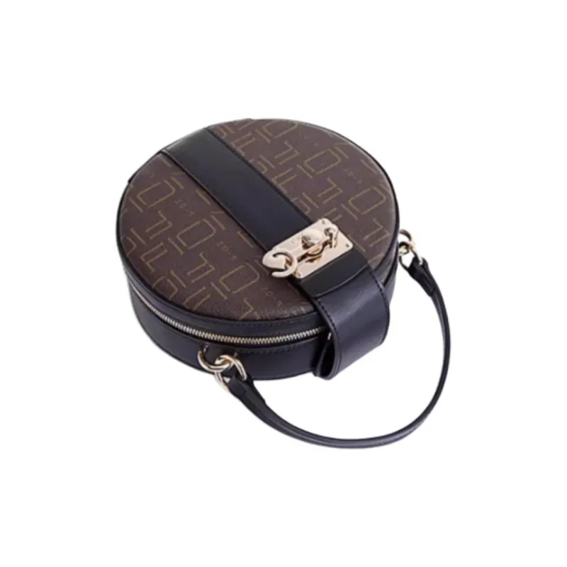 FION PVC Small Round Bag, Crossbody Bag, Shoulder Bag Trumpets Women's Coffee & Black/Ecru & Camel-7