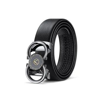 AUGTARLION Business Casual Luxe Automatic Buckle Top Grain Cow Leather Leather Belts Men's Black Matte Gunmetal 3.5cm