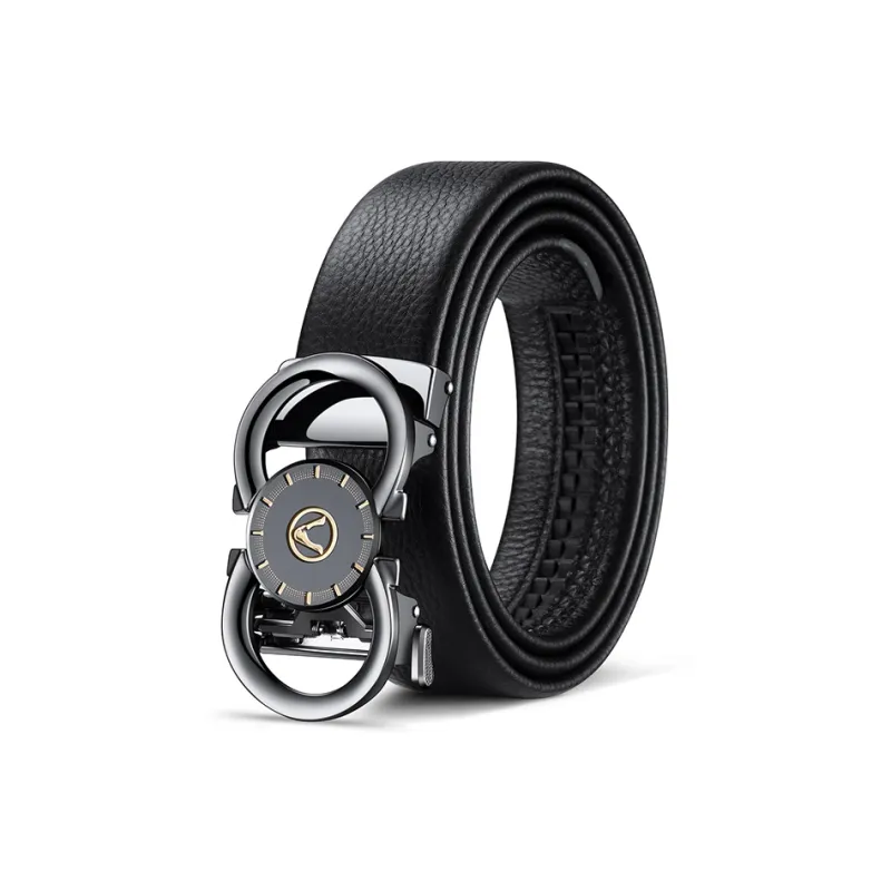 AUGTARLION Business Casual Luxe Automatic Buckle Top Grain Cow Leather Leather Belts Men's Black Matte Gunmetal 3.5cm-0