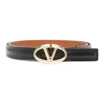 Valentino VLogo Multicolor Design Smooth Buckle Calfskin Leather Belts Women's Black Width  2CM