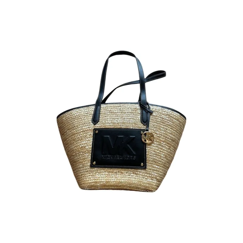 MICHAEL KORS Kimberly Artificial Leather Tote Bag, Shopping Bag, Shoulder Bag Large Size Women's Straw & Black-1