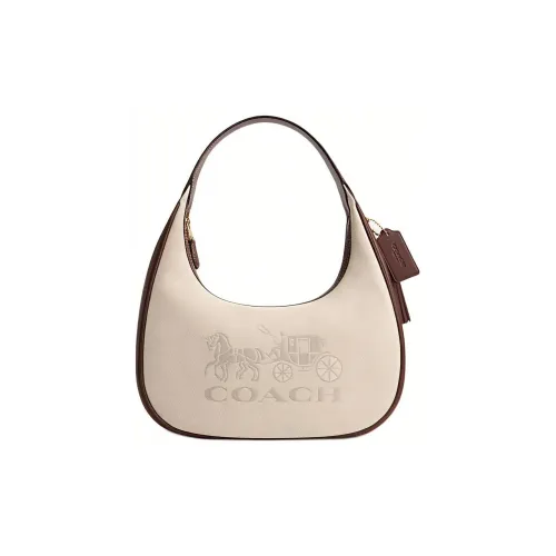 COACH Fabric With Cow Leather Handbag, Shoulder Bag Large Size Women's Natural
