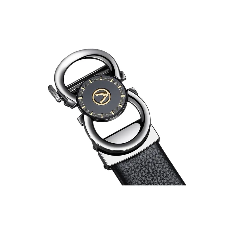 AUGTARLION Business Casual Luxe Automatic Buckle Top Grain Cow Leather Leather Belts Men's Black Matte Gunmetal 3.5cm-2
