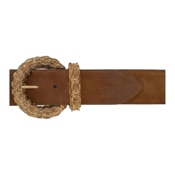 SAINT LAURENT Center Decoration Calfskin Leather Belts Women's Brown 3.8-2