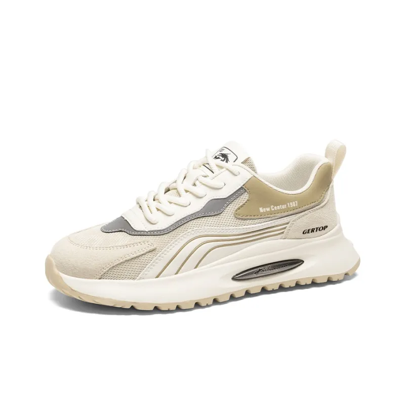 GERTOP Casual Shoes Men Low Top Beige Green, Beige Apricot-1
