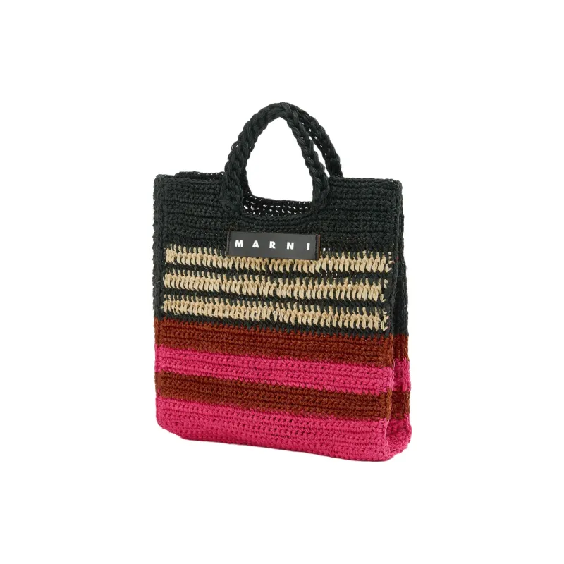 MARNI Fabric Natural Fiber Tote Bag Shopping Bag Handbag Women's Pink & Black-2